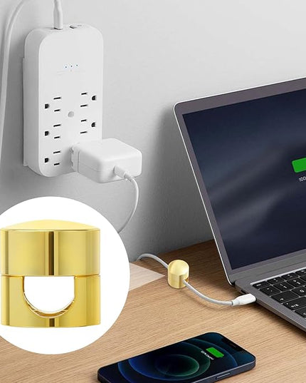 10 Sets Charger Holders for Cords, Gold Color Adjustable Cable Anchor Holders, Adhesive Metal Cord Clips, Cable Management Wire Organizers for Desk, Office, Nightstand