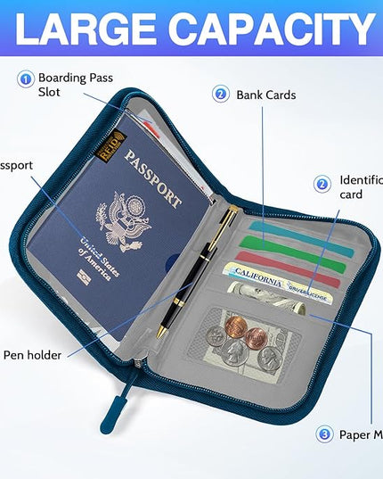 Passport Holder for Travel, Women Rfid Blocking Passport Wallet, Travel Essentials Premium Wallets, Waterproof Passport Holders Bag for Men Traveling, Travel Document Organizer Credit Cards Case