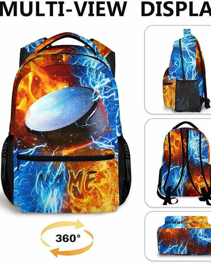 Kids Backpack for Boys Custom Hockey Schoolbag for Kindergarten Elementary Primary, Durable School Supplies