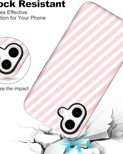 Magnetic for iPhone 17 Case Cute Diagonal Stripes Phone Case, Shockproof Slim TPU and Hard PC Protective Phone Cover Compatible with MagSafe Designed for Women Girls,Pink