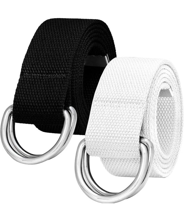 Falari Canvas Web Belt Metal Double D Ring Buckle for Men Women Casual Cloth Military Style Belt 1 1/2" Wide