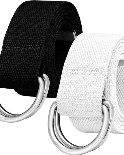 Falari Canvas Web Belt Metal Double D Ring Buckle for Men Women Casual Cloth Military Style Belt 1 1/2" Wide