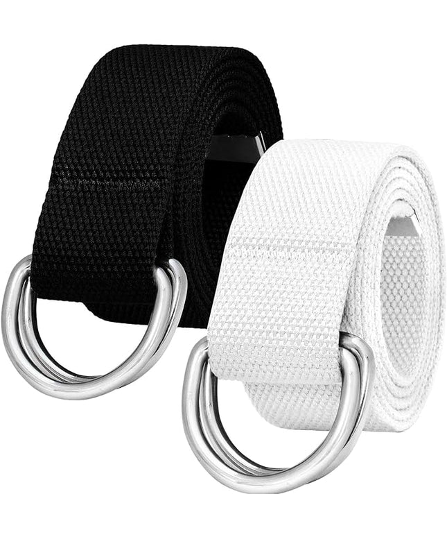 Falari Canvas Web Belt Metal Double D Ring Buckle for Men Women Casual Cloth Military Style Belt 1 1/2" Wide