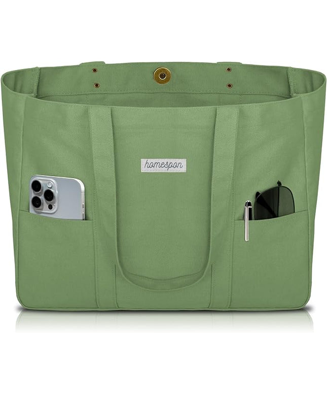 HOMESPON Large Canvas Tote Bag for Women Everything Bag with Pockets and Laptop Sleeve