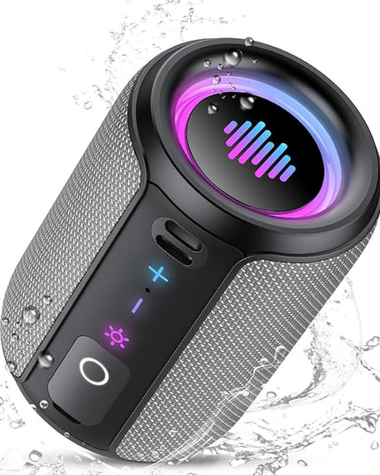 Portable Bluetooth Speaker with Lights, Bluetooth 5.4 Speaker, Powerful Crystal Clear Sound,15W Loud Stereo Sound, All Day Playtime,IPX7 Waterproof,TWS pairing for Outdoor/Travel/Party/Home,Gray