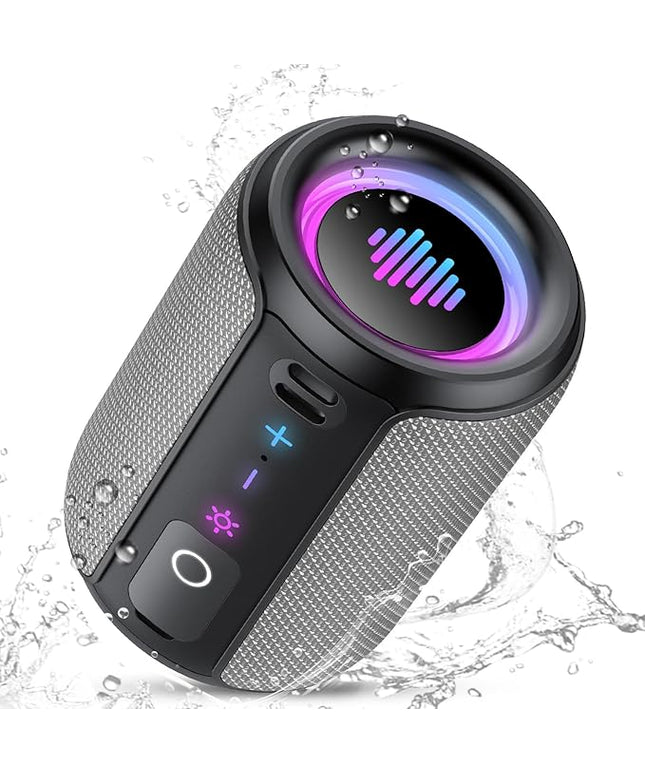 Portable Bluetooth Speaker with Lights, Bluetooth 5.4 Speaker, Powerful Crystal Clear Sound,15W Loud Stereo Sound, All Day Playtime,IPX7 Waterproof,TWS pairing for Outdoor/Travel/Party/Home,Gray