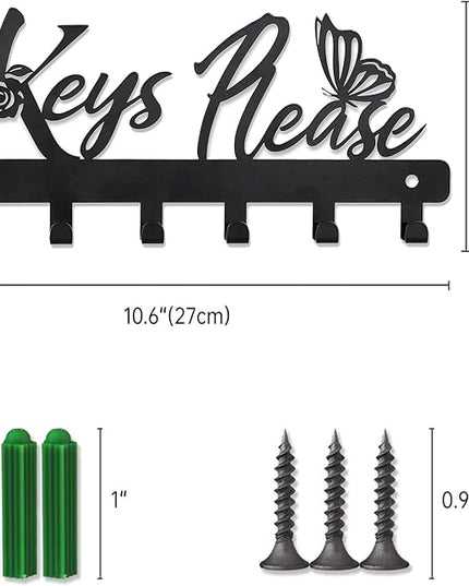 Deveosa Key Hooks Holder for Wall Decorative - Small Blakc Cute Front Door Car Garage Keyholder Entryway Sign House Hanging Key Chain Ring Hangers Stand for Wall Mount Racks