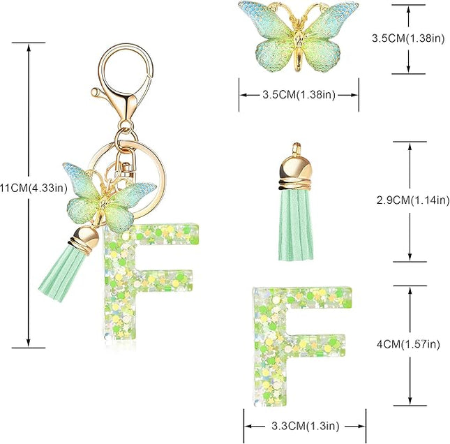Fashion Alphabet Initial Letter Keychain Tassel Butterfly Pendant Key Ring for Purse Handbags Women Girl