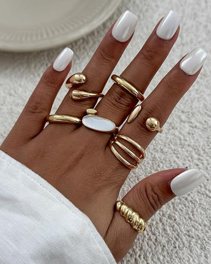 Rings for Women Adjustable Chunky Rings Set Vintage Wide Colorful Flower Stackable Ring for Women Thick Statement Ring Chunky Jewlery