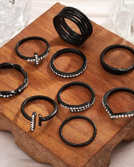 KISS WIFE Goldenen Silvery Black Kunckle Rings Set for Women, Dainty Simple Trendy Cute Stackable Finger Rings Pack, Perfect for Stacking Layering on Thumb and Knuckle, Mixed Size, Jewelry Gift