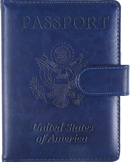 Sizobi Passport Holder for Travel,RFID Passport Cover Wallet for Women Men,Leather Passport Book Card Holder Case for International Travel Must Haves Accessories,Cruise Ship Essentials Gifts,Dark Blue