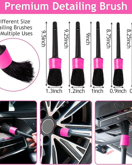 THINKWORK Pink Car Duster Interior Kit, Perfect Car Detailing Brush Kit for Cleaning Windows,Windshield,Dashboard and Air Vents Suitable for All Cars
