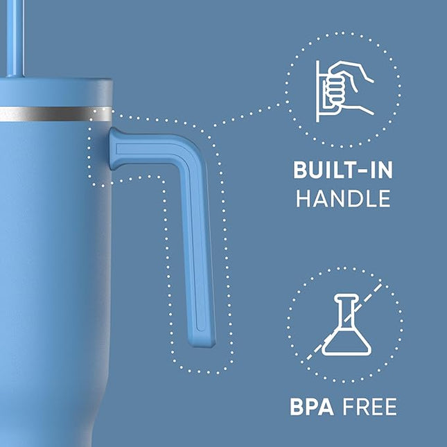 Hydrapeak Voyager 40 Oz Stainless Steel Tumbler with Handle, Insulated Water Bottle With Straw & Lid, Cupholder Friendly Reusable Travel Mug (Maya)