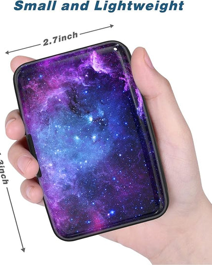 Atufsuat Credit Card Holder, Mini Aluminum Card Wallet RFID Blocking Slim Metal Hard Card Case for Women Men, Galaxy