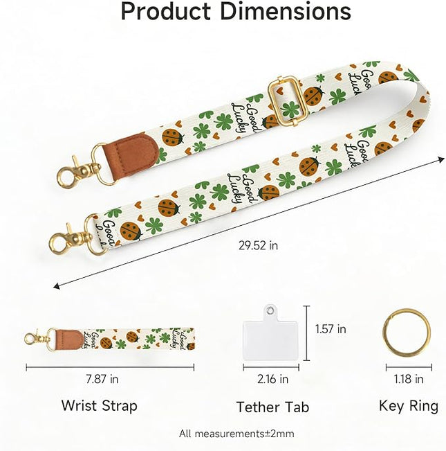 Cell Phone Lanyard Crossbody with Wrist Strap, Adjustable Lucky Ladybug Phone Lanyard Wrist for Phones, Car Keys, Wallet and ID Badge – Universal Set