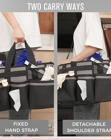 Wearable Cleaning Caddy, Cleaning Caddy Supplies Organizer with Handle & Shoulder Straps for Housekeepers, Under Sink & Car Cleaning Tool Organizers Bag with 4 Foldable Divider (MediumGrey)