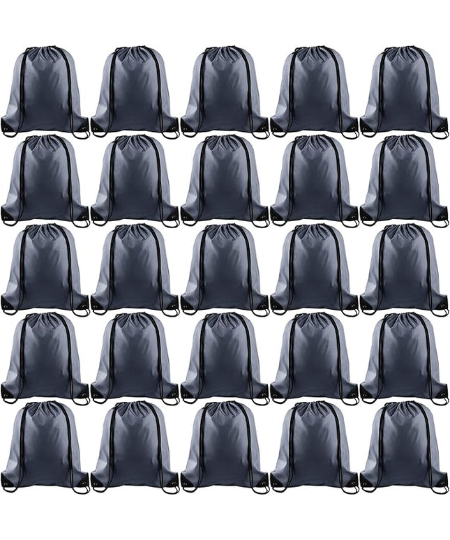 KUUQA 25Pcs Gray Drawstring Bags - String Backpacks for Gym, Sport, Traveling