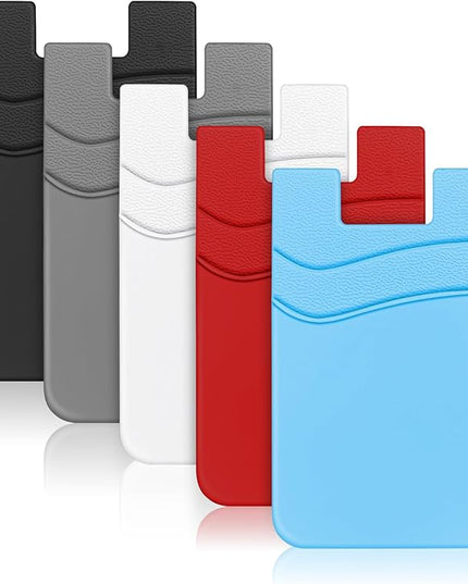 SHANSHUI Phone Wallet Stick on, Card Holder for Back of Phone Double Silicone Credit Business Card Sleeve Pocket Compatible for iPhone, Samsung Galaxy and Every Smartphones (MultiColors-5pcs)