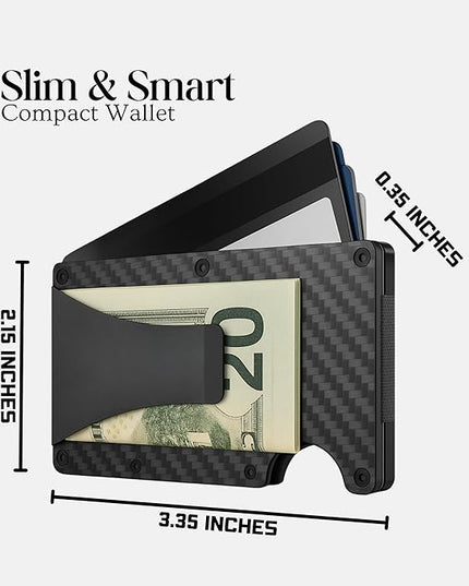 DEMVRI Carbon Fiber Wallet for Men Slim RFID Blocking Minimalist Card Holder with Money Clip, Scratch-Resistant Ultra-Light Metal Wallet, Compact Design, Gift Box Included