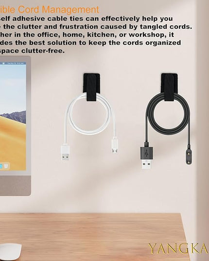36PCS Cable Organizer Hook and Loop Cable Ties, Self Adhesive Hook and Loop Cable Straps Sticky-back Cable Management Cord Organizer Cable Clip for Household & Office Essentials (White*36)
