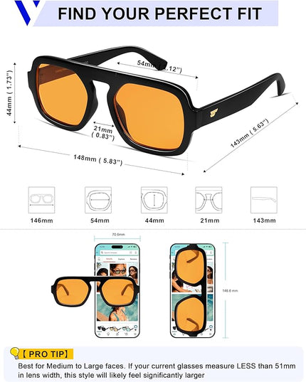 VANLINKER Oversized Retro Square Aviator Sunglasses for Women Men 70s Vintage Style Trendy Big Flat Top Sun Glasses VL9826
