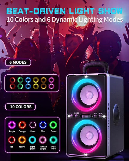 Bluetooth Speaker, 200W Peak Loud Stereo with Big Bass, 20H Playtime, TWS, Fast Charging, Portable Handle, Wireless Large Boombox Bocina with LED Light for Party Outdoor Backyard Camping