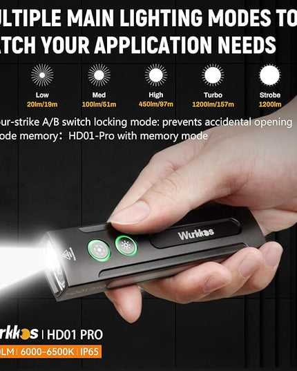 Wurkkos HD01 PRO 6-in-1 Flashlight with White Light UV Light&Green Light and Side Light,Working Handle Flashlight with Magnetic 1200LM for Outdoor Camping