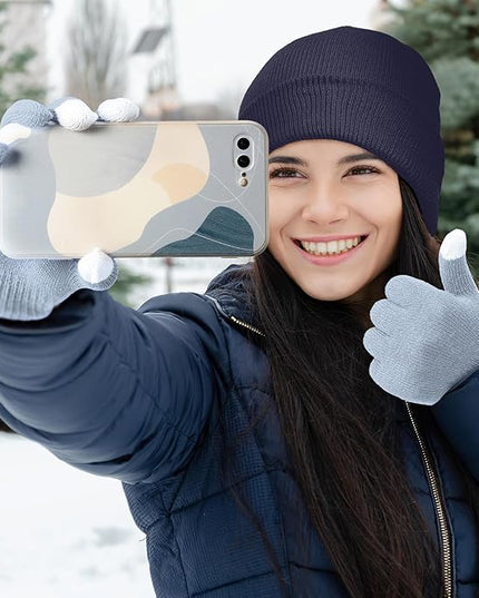 SATINIOR 56 Pieces Bulk Winter Beanies Gloves Set Touchscreen Gloves Hats Combo Pack for Winter Homeless Men Women