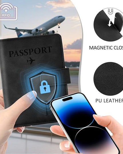 COSHAYSOO Initial RFID Passport Cover for Women Passports Book Holder Case, Air Travel Essentials Airplane Flight Accessories Airline Plane Flying Must Haves Black Butterfly Letter L