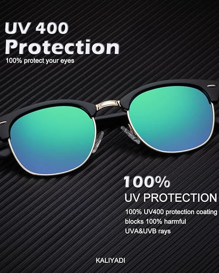 KALIYADI Sunglasses Men Polarized Sunglasses for Men Women Unisex Semi-Rimless Frame Retro Driving Sun Glasses UV Blocking