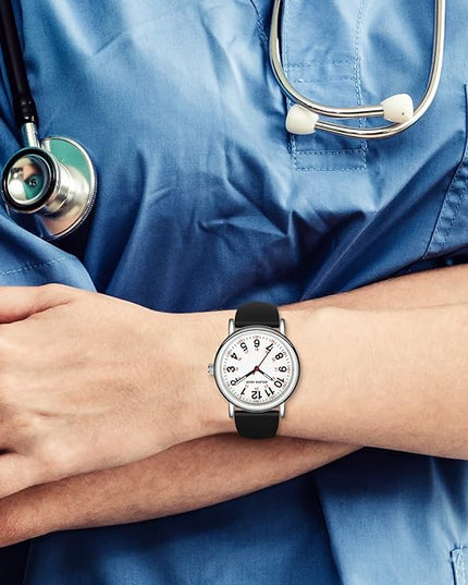 GOLDEN HOUR Waterproof Nurse Watch for Medical Professionals, Students Women Men - Military Time Luminouse Easy Read Dial, 24 Hour with Second Hand, Colorful Silicone Band