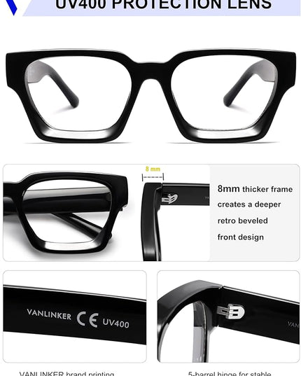 VANLINKER Thick Square Sunglasses for Men Women Retro Chunky Rectangle Shades UV400 Protection VL9731