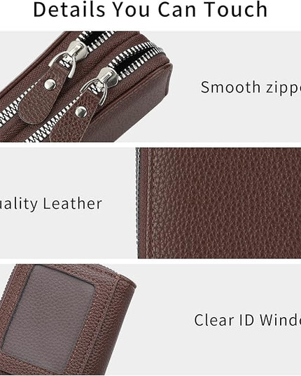 RNIEGA Credit Card Holder Wallet RFID Blocking Leather Small Wallet for Women Double Zipper Wallet with ID Window