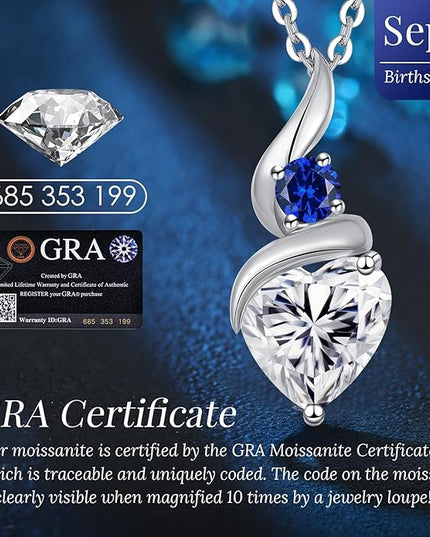 ANDSO Moissanite Heart Pendant Necklaces for Women, 925 Sterling Silver Necklace with Birthstone, Ideal Anniversary Present or Birthday Christmas Valentine Jewelry Gifts for Mom Wife Her Girlfriend