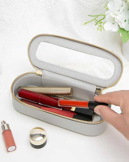 Aveniee Slim Clear Makeup Brush Bag, Small Cosmetic Brush Holder, Mini Toiletry Bag Travel Case for Women, Thin Make up Bags with Dual Zipper, Cute Travel Essentials Bag Organize - Grey