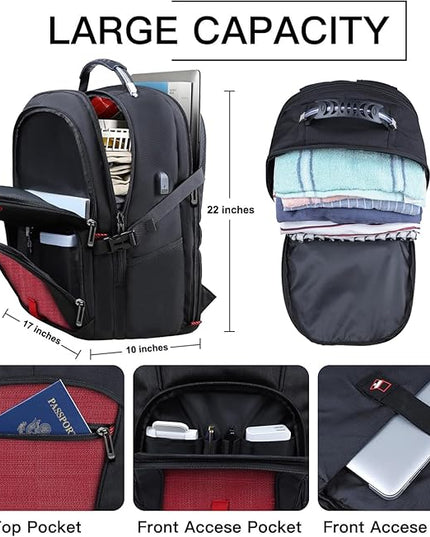 Extra Large Laptop Backpack, 18.4 Inch Laptop Backpacks for Men Women with USB Port, 55L Anti Theft Water Resistant College Bussiness TSA Airline Approved Work Computer Backpack, Red
