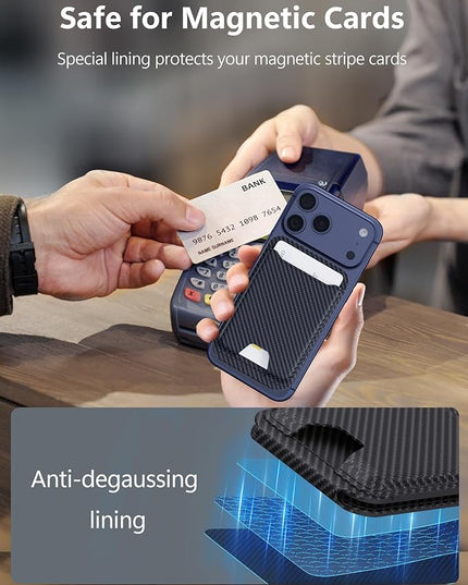 TopMade for Magsafe Wallet, Magnetic Card Holder for iPhone 17/16/15/14/13/12 Series, Strongest Magnetic Phone Wallet Stand Adjustable, 5 Cards Holder, RFID Blocking, ID Window, Black Carbon Fiber