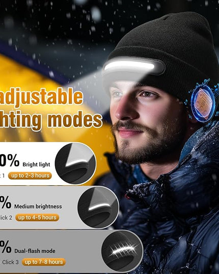 LED Beanie Hat with Bluetooth-Tech Gifts for Men and Women, Wireless Hat Beanie Cap Headlamp Music hat