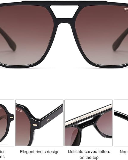 SOJOS Retro Trendy Aviator Polarized Sunglasses Men Women Vintage 70s Square Stylish Frame Sun Glasses SJ2283