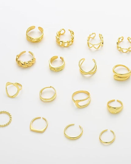 Chunky 14K Gold Plated Stackable Rings Set for Women,Vintage Knuckle Rings Dainty Hollow Carved Joint Finger Midi Rings Pack Adjustable Signet Mixed Size