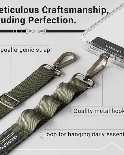 MAGEASY Universal Cell Phone Lanyard Crossbody - Anti-Theft Crossbody Phone Strap for iPhone 16 Pro Max & Most Smartphones, for Men & Women | 20mm (Army Green)