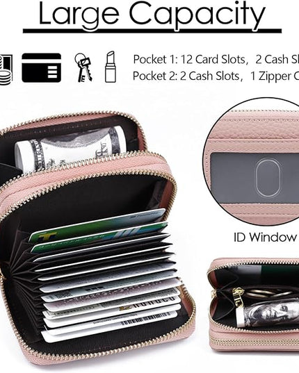 imeetu RFID Credit Card Holder, Small Leather Zipper Card Case Wallet for Women