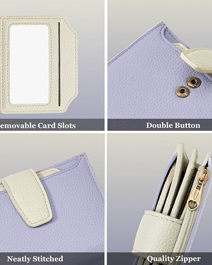 Airkit Small Wallet Women RFID Blocking Soft Leather Bifold Compact Card Holder Wallet for Women with Zipper Coin Pocket 4 ID Window