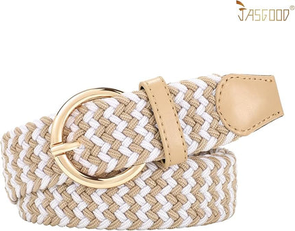 JASGOOD Women Men Braided Woven Elastic Stretch Belt Golf Canvas Casual Belt for Jeans Pants