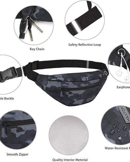 MAXTOP Large Crossbody Fanny Pack with 4-Zipper Pockets,Gifts for Enjoy Sports Festival Workout Traveling Running Casual Hands-Free Wallets Waist Pack Phone Bag Carrying All Phones