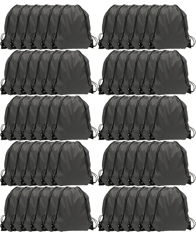 GoodtoU Drawstring Bags, Drawstring Nylon Backpack Draw String Bags Pack Bulk Cinch Sack for Sport, Traveling, Team (60Pcs, Grey)