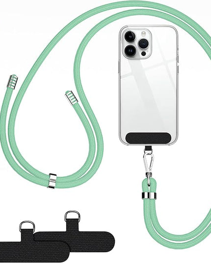 SHANSHUI Phone Lanyard, 1 Pack Wrist Straps Crossbody Nylon Cell Phone Lanyard and 2Pack Tether Pads Compatible with iPhone & All Smartphones in Full Cover Cases Green