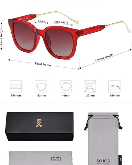 SOJOS Classic Square Polarized Sunglasses Womens Mens Retro Trendy UV400 Sunnies SJ2050