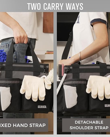 Compact Wearable Cleaning Caddy, Small Cleaning Caddy Supplies Organizer with Handle & Shoulder Straps for Housekeepers, Under Sink & Car Cleaning Tool Organizers Bag (DarkGrey)