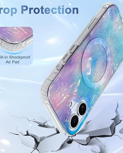 Cute Case for iPhone 17 Case for Women Girls [Compatible with Magsafe] with Translucent Pearl Pattern Design, Aesthetic Girly Magnetic Protective Phone Cover, Blue